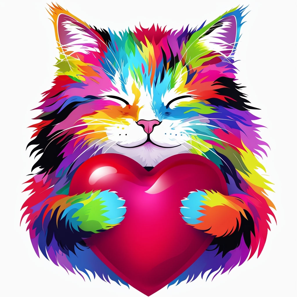 Colorful Abstract Cat with Heart Digital Illustration Mug