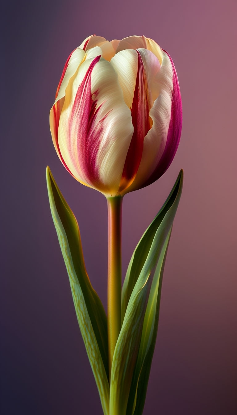 Elegant Cream and Red Tulip Close-Up Art for Mobile Wallpaper