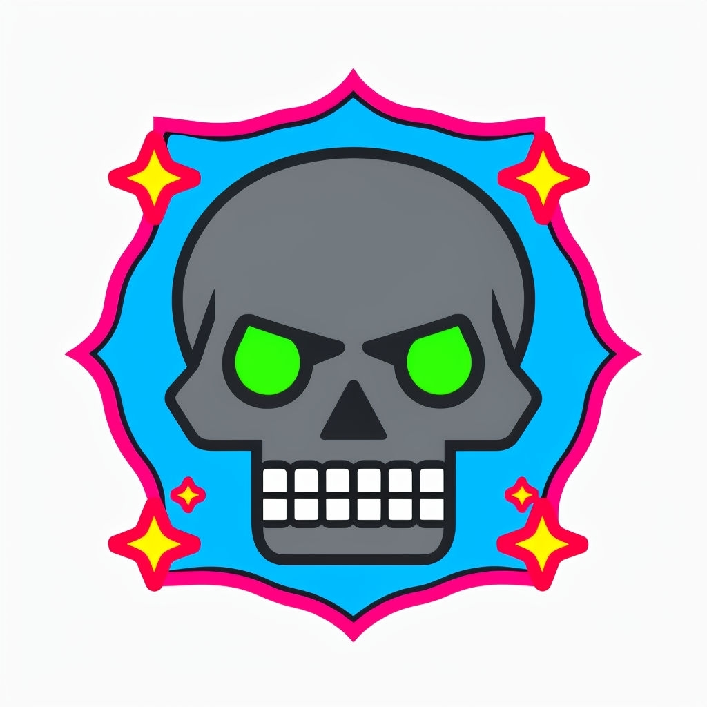 Bold Skull Icon with Neon Green Eyes and Colorful Halo Sticker