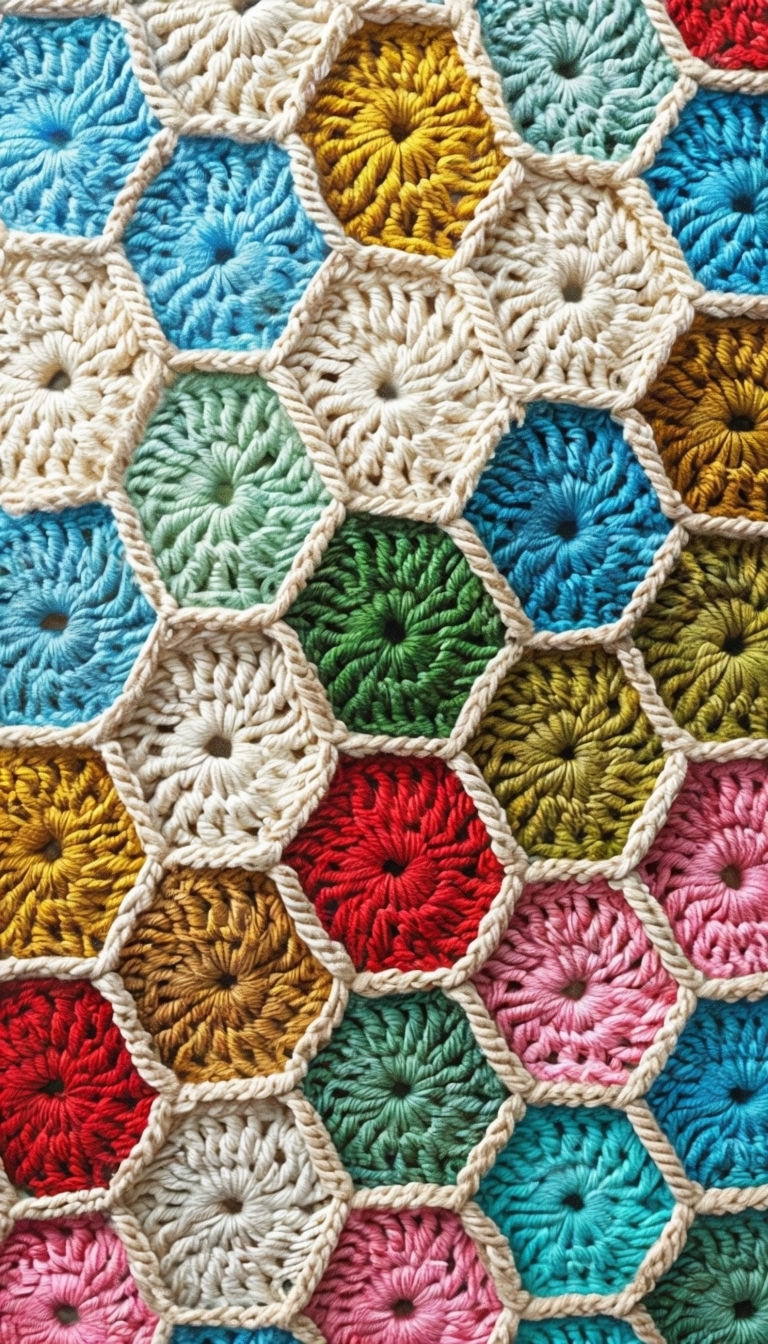 Vibrant Crochet Honeycomb Pattern Close-Up Mobile Wallpaper