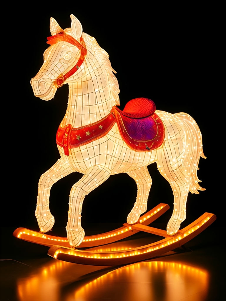 Illuminated Rocking Horse Sculpture with LED Lights Art