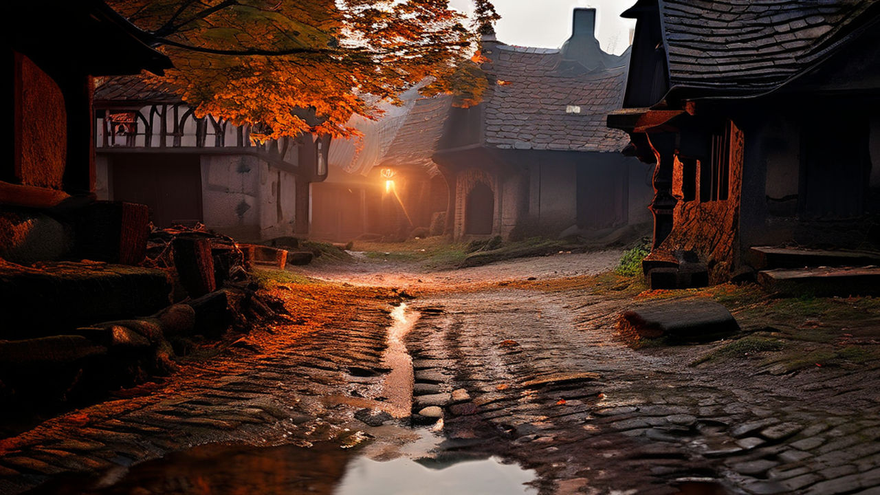 Medieval village lying in desolation after the arrival of au... by UX