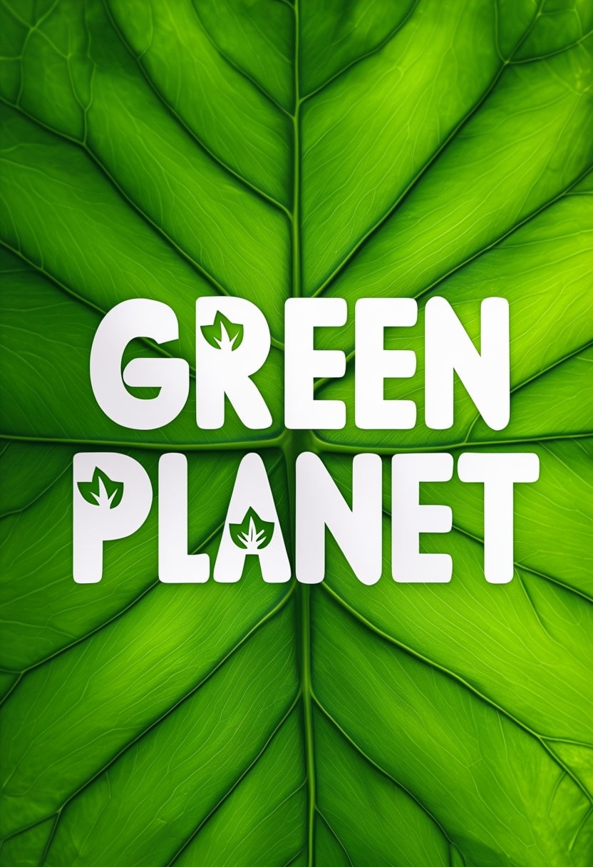 Green Planet Eco-Friendly Typography Art on Leaf Background