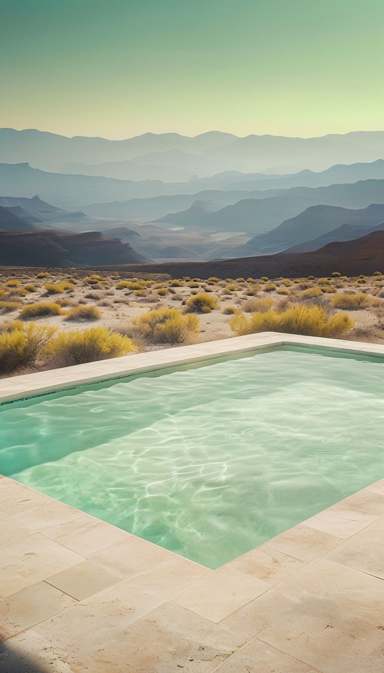 Serene Desert Landscape with Pool and Rolling Hills Mobile Wallpaper