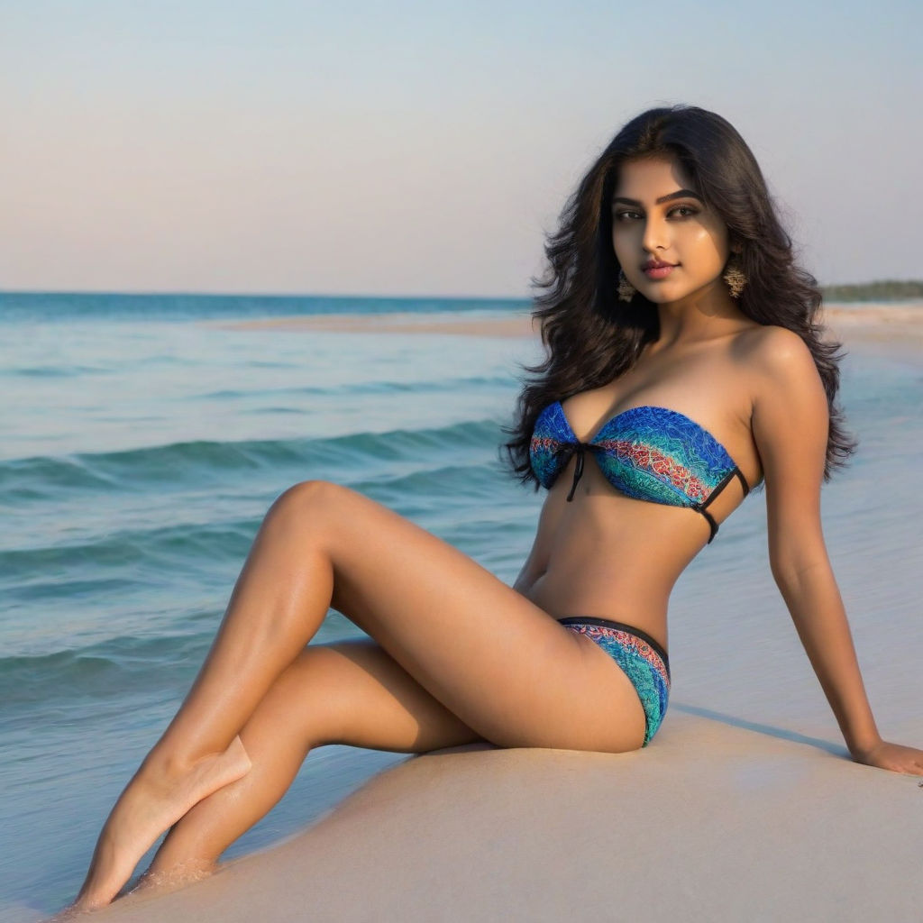 indian beautiful young bikini model on beach with good faces