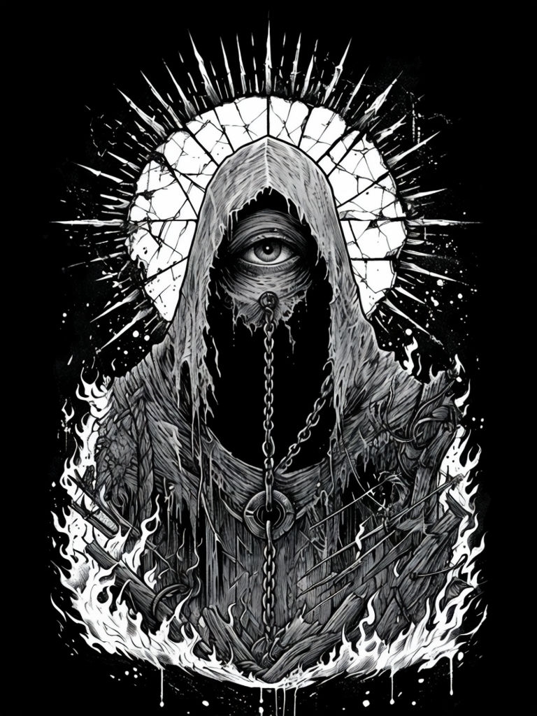Ominous Hooded Figure with Eye and Broken Halo Art