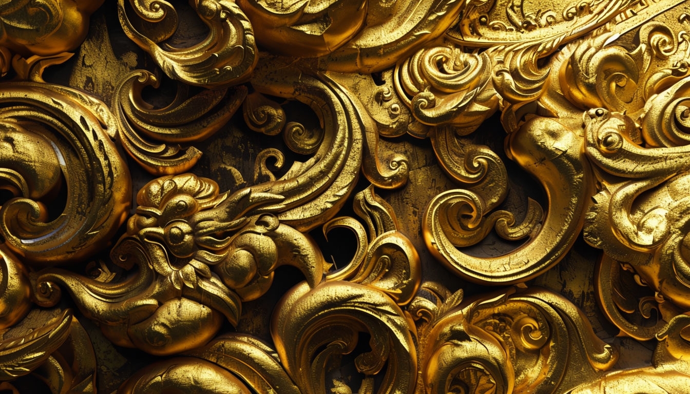 Intricate Golden Temple Door Abstract Wallpaper Design Virtual Backgrounds