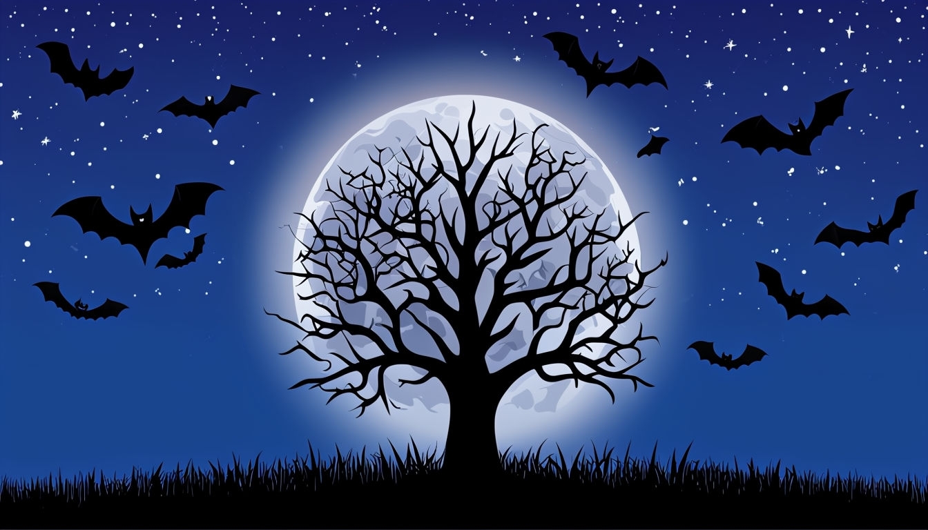 Spooky Halloween Tree and Moon Digital Art for Virtual Backgrounds