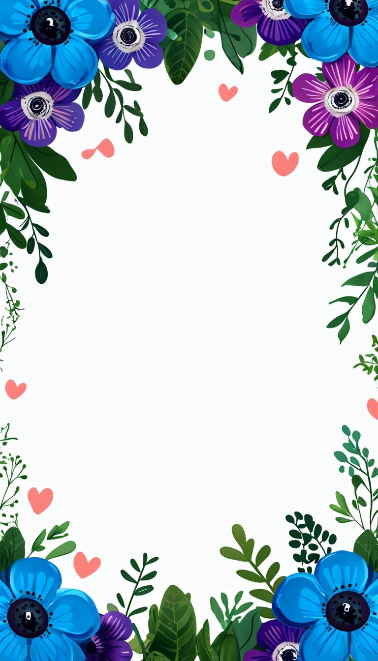 Vibrant Floral Border Illustration on White Background Social Media Post