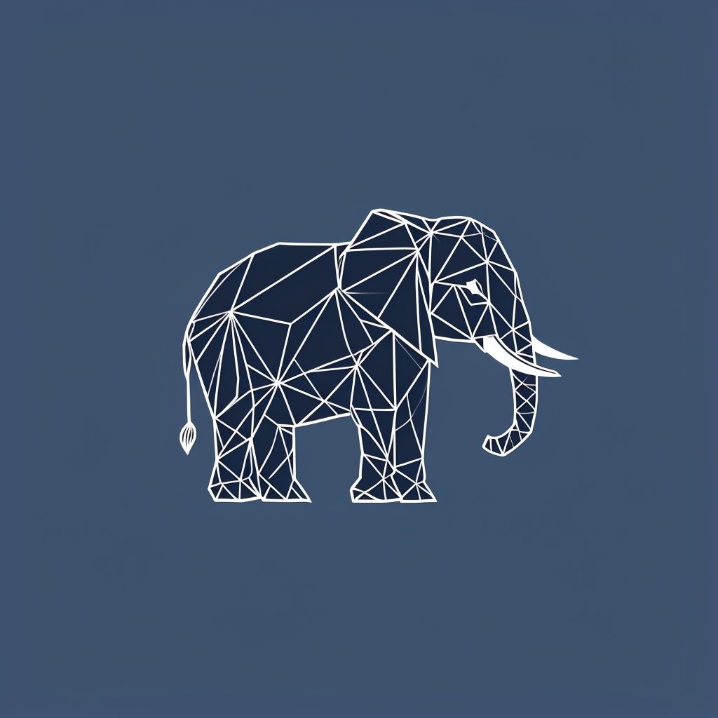 Minimalist Polygonal Elephant Art on Dark Blue Background Poster