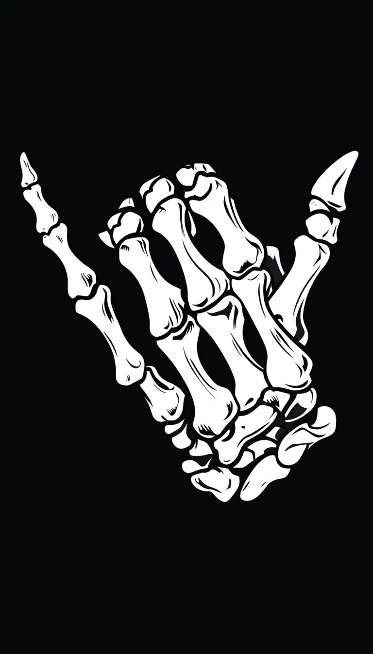Detailed Skeletal Hand Shaka Gesture Illustration T-Shirt