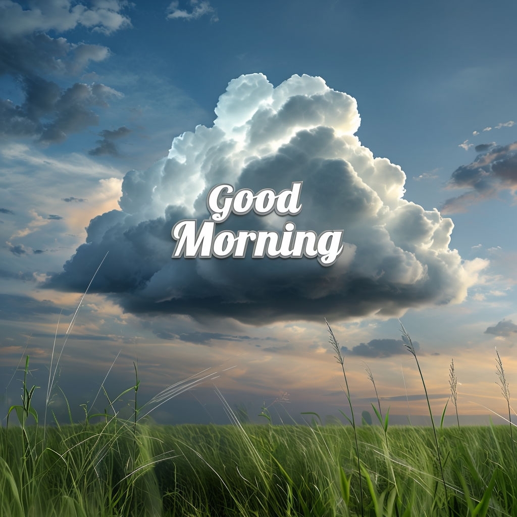 Serene Good Morning Cloud Illustration with Grass Field Social Media Post