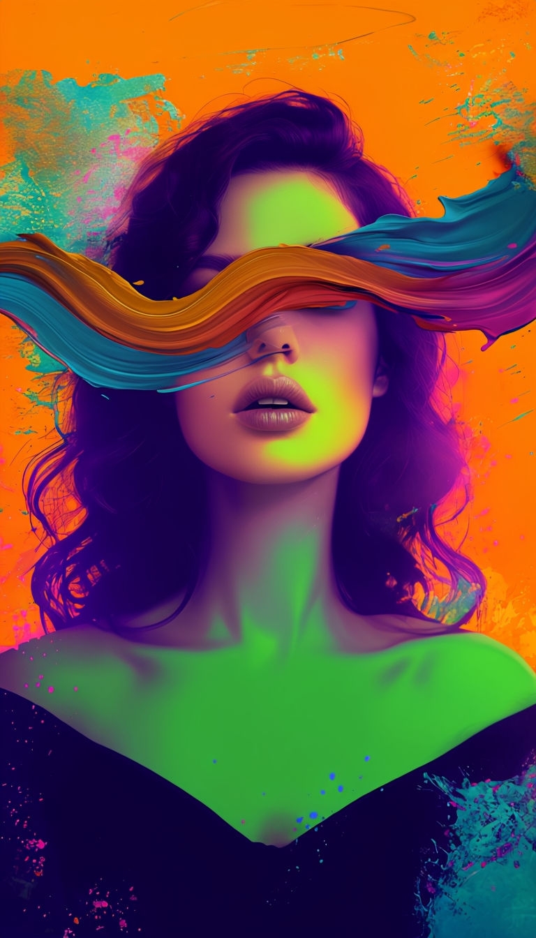 Surreal Vibrant Woman Portrait with Abstract Brushstrokes Mobile Wallpaper