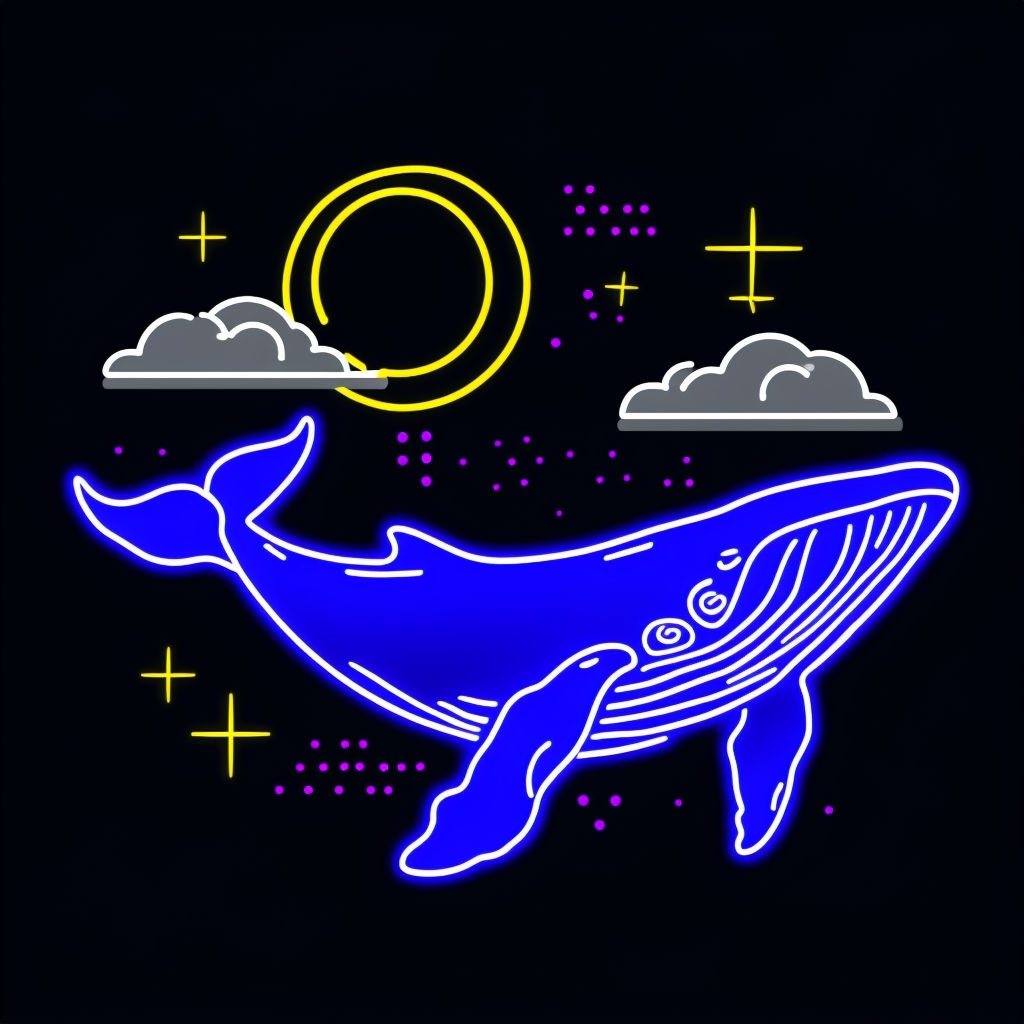 Neon Blue Whale with Moon and Stars Dreamy T-Shirt