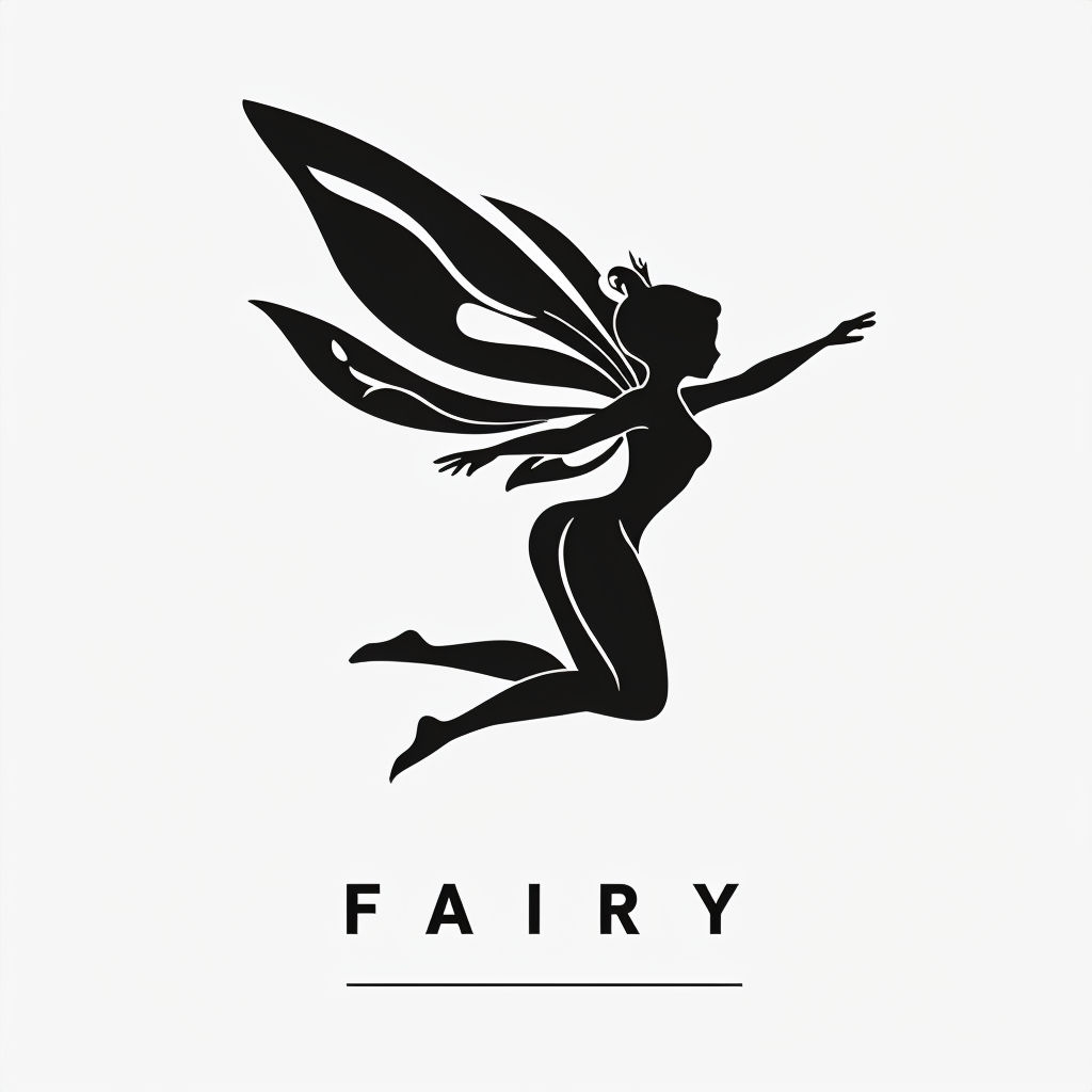 Elegant Minimalist Black Fairy Silhouette Art Logo