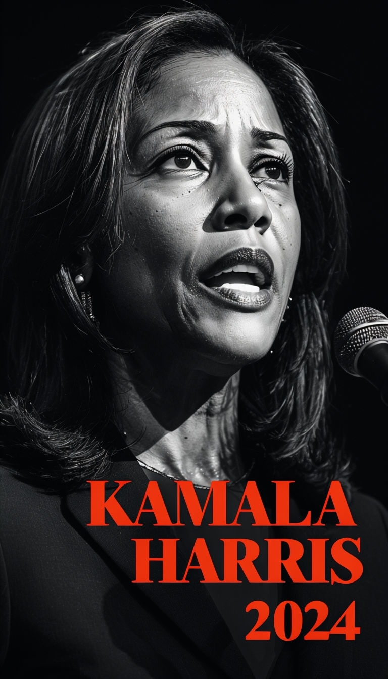 Powerful Black and White Kamala Harris 2024 Portrait Art - Playground