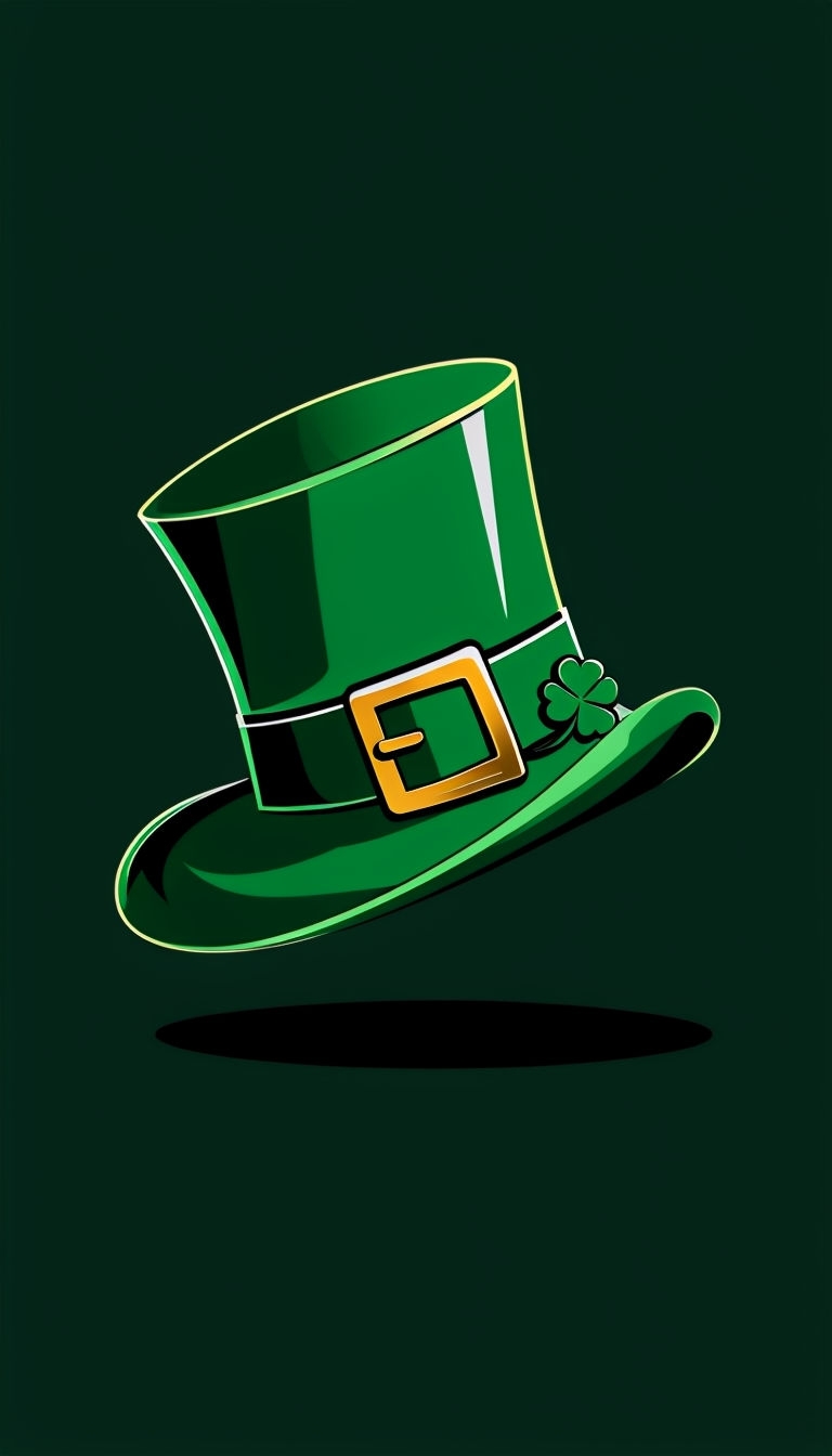 Stylish Minimalist Leprechaun Hat Illustration on Dark Green Background Mobile Wallpaper