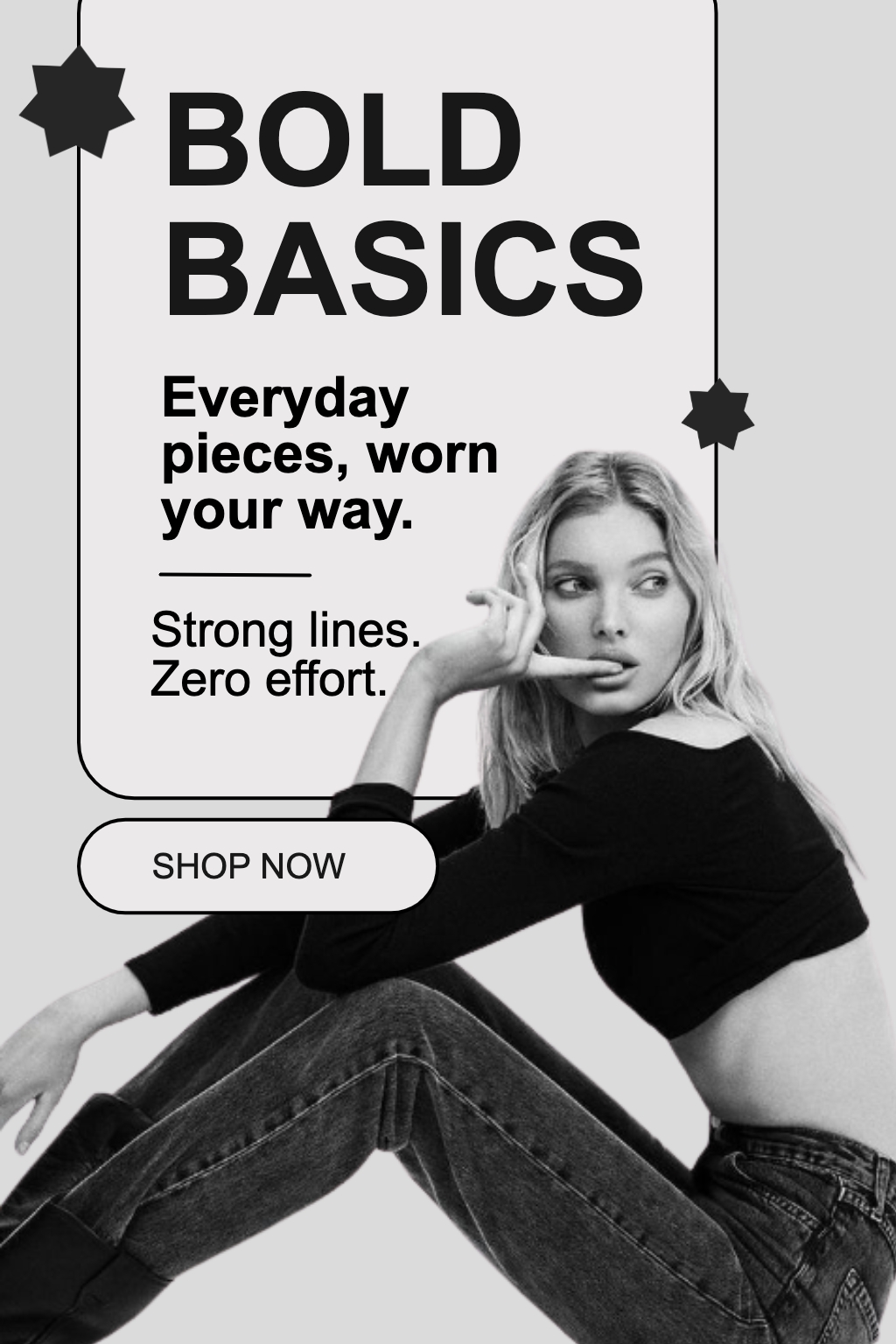 Bold Basics Fashion Advertisement with Model Illustration Flyer