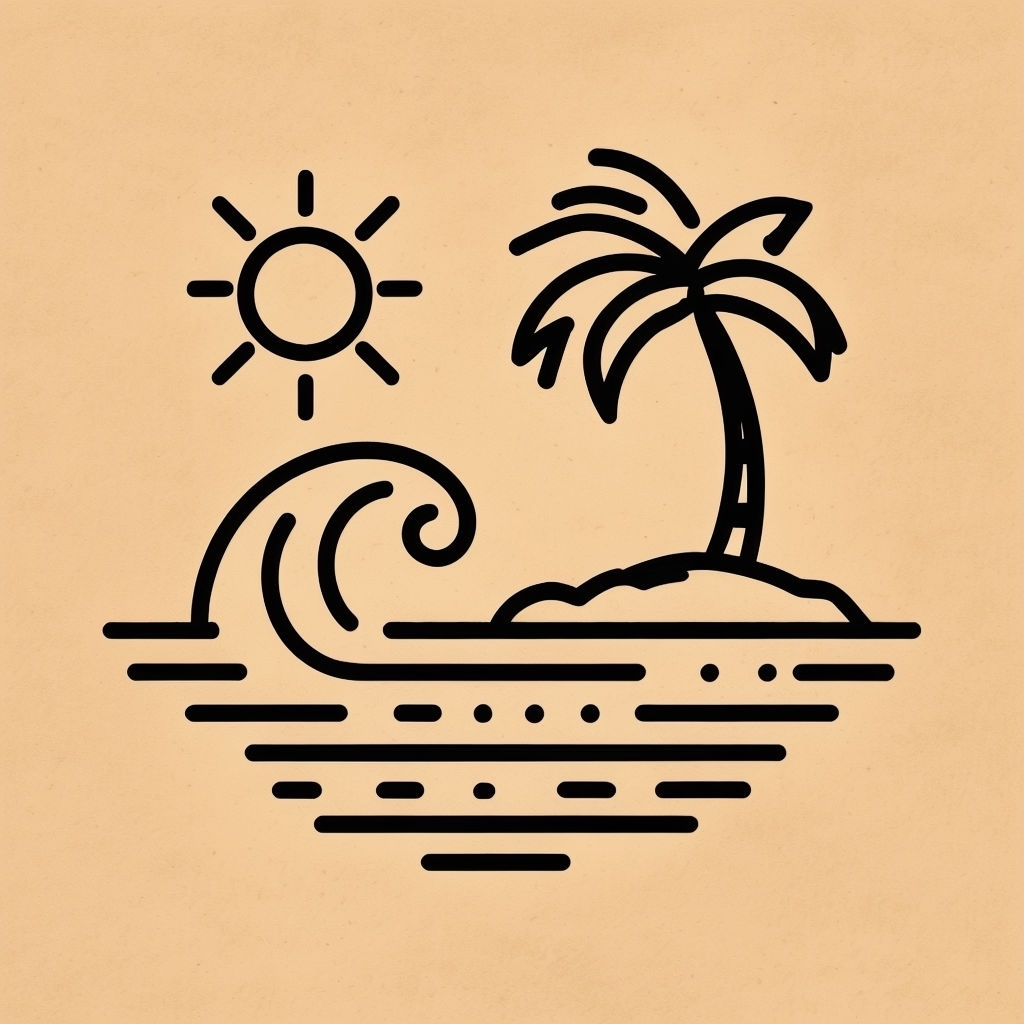 Minimalist Tropical Line Art with Sun and Palm Tree T-Shirt