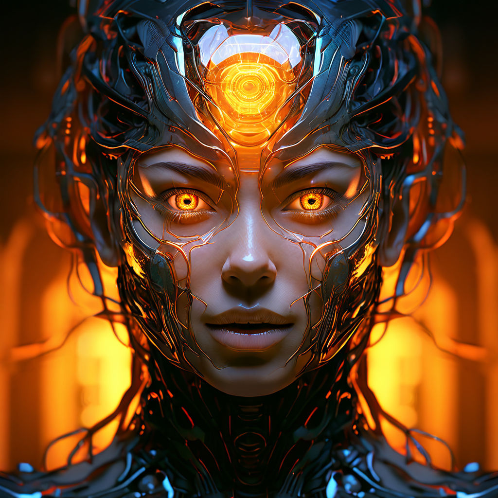 Glowing cyborg female face by Igor Kuzmanic - Playground