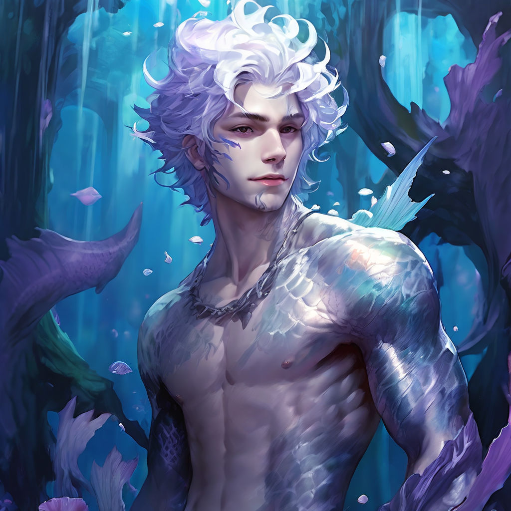 A humanoid merman with gray skin standing on two legs