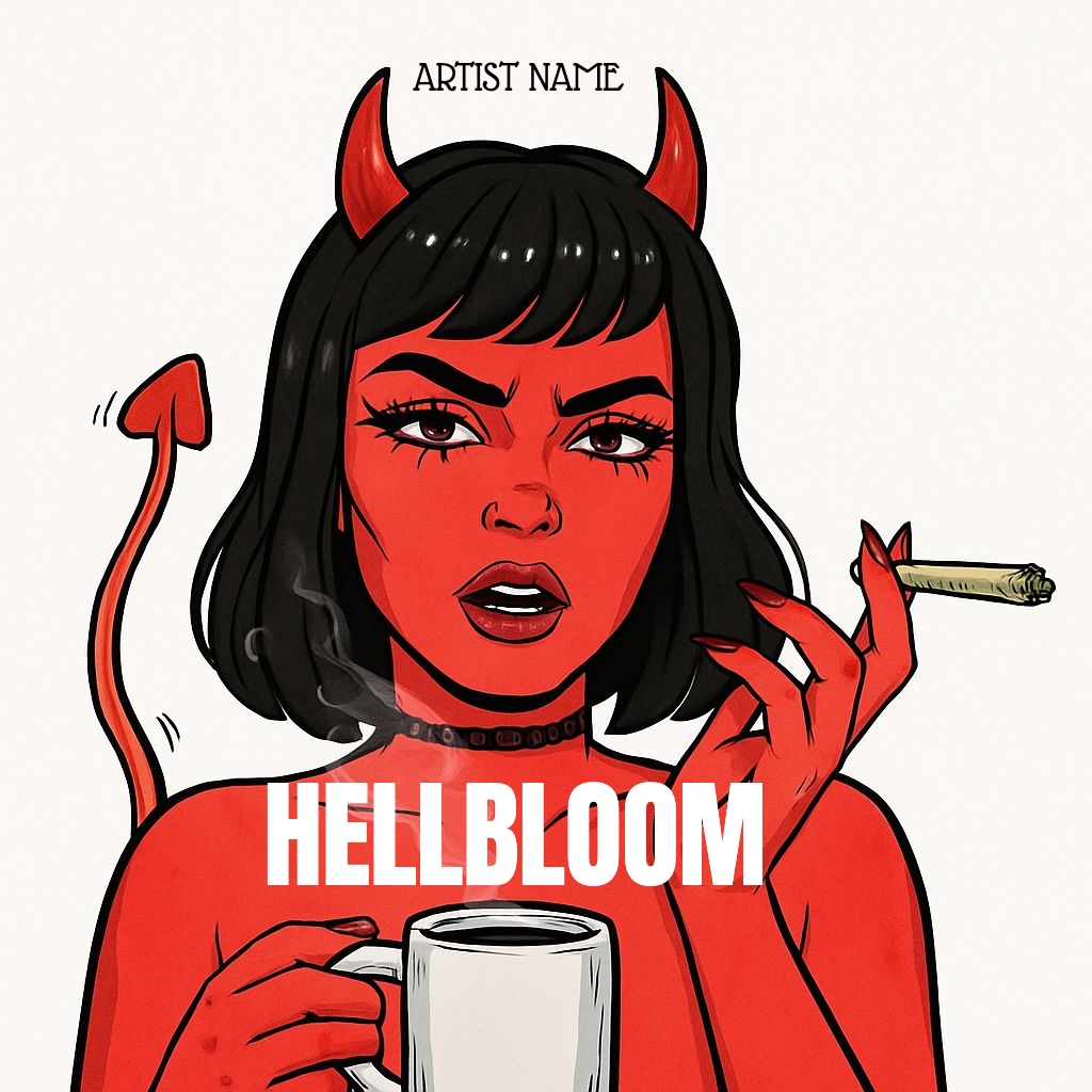 Devilish Woman with Cannabis and Coffee Modern Art Spotify Album Cover