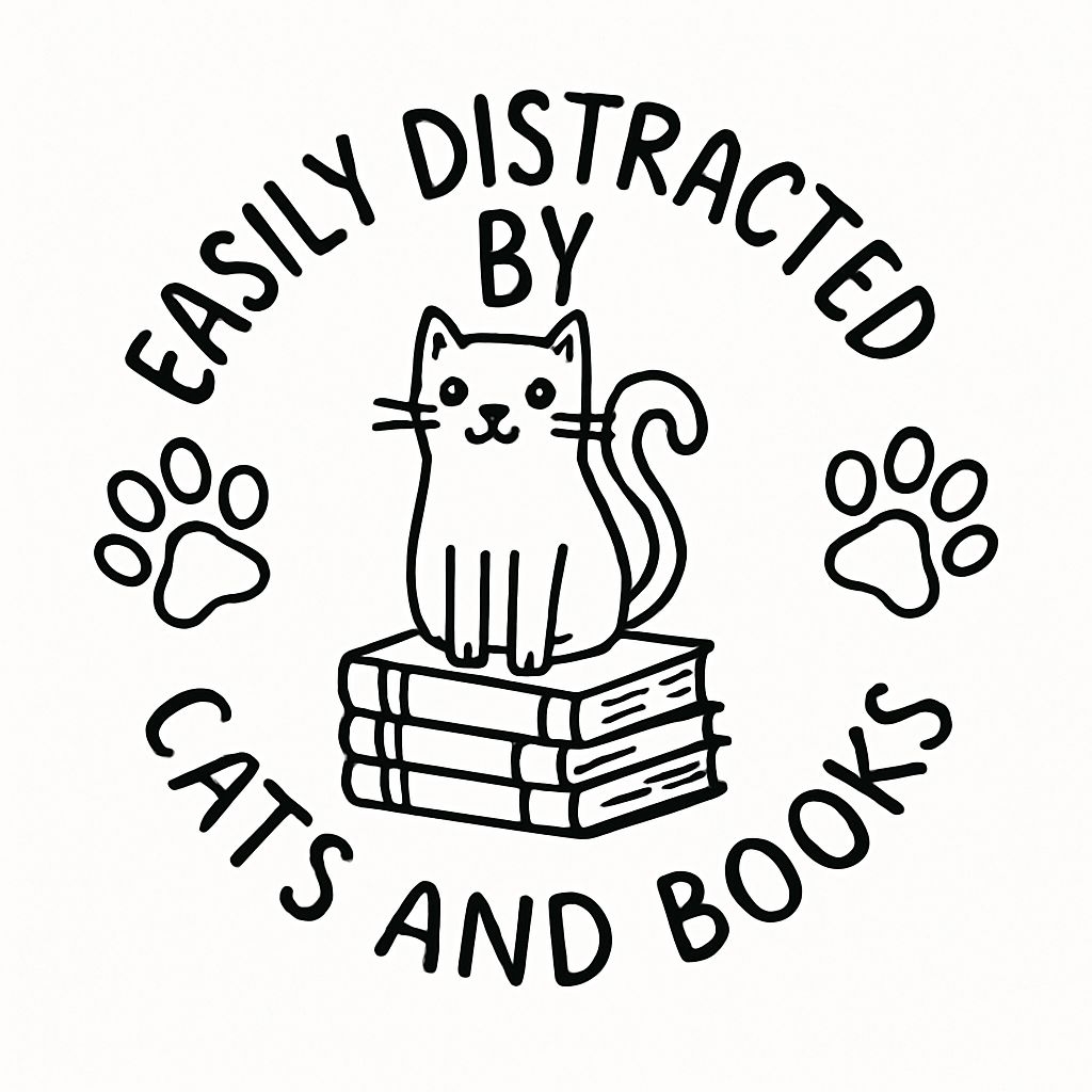 Cute Cartoon Cat on Books with Playful Text Sticker