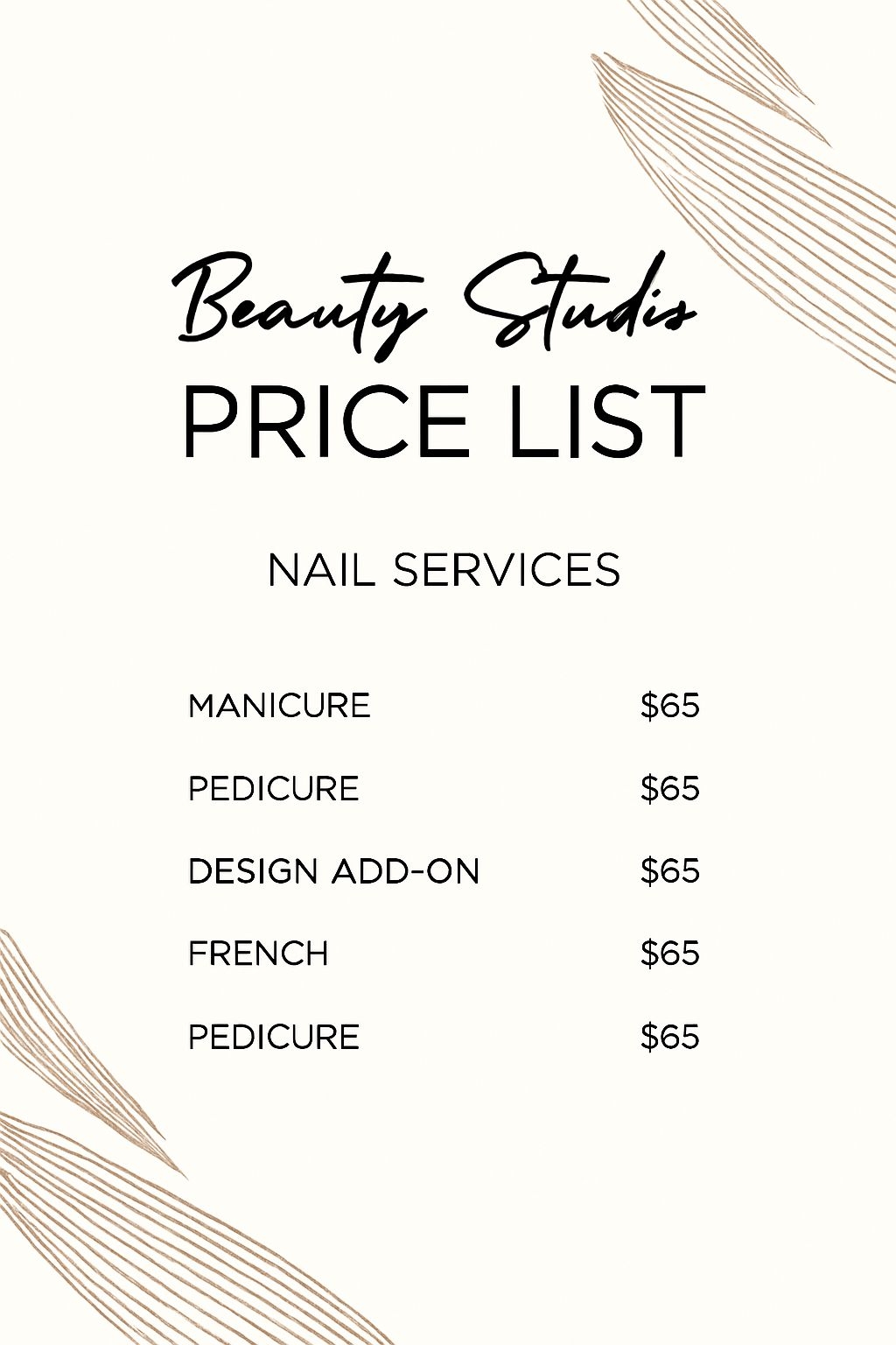 Elegant Minimalist Beauty Studios Price List Flyer Design
