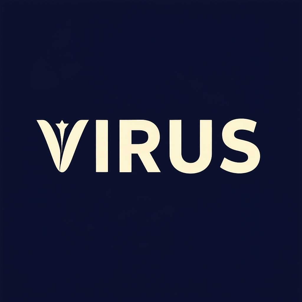 Minimalist VIRUS Typography Design on Navy Blue T-shirt