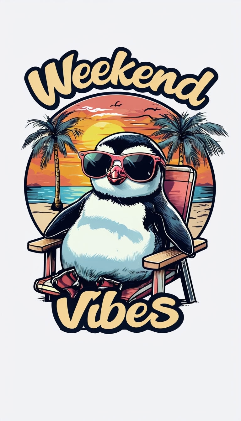 Cool Penguin Weekend Vibes Casual T-Shirt Design