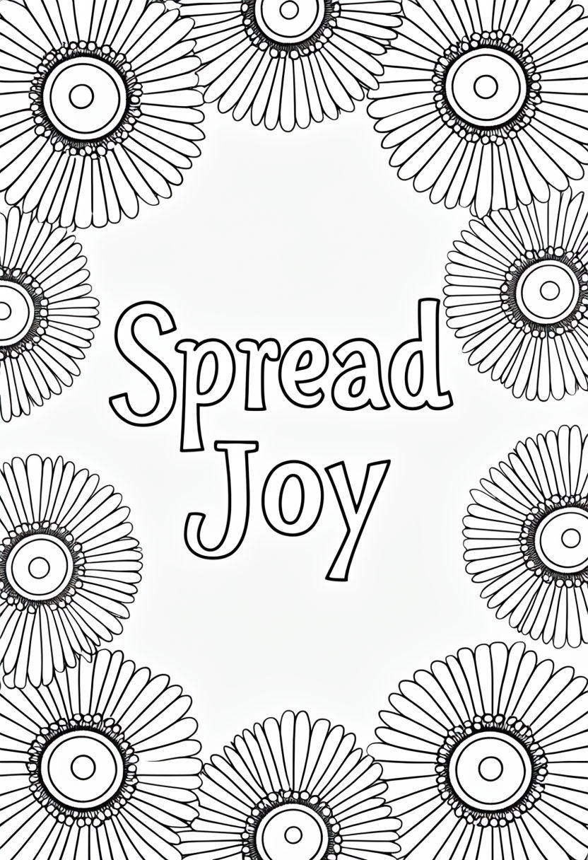 Spread Joy Floral Patterns Motivational Coloring Book Page