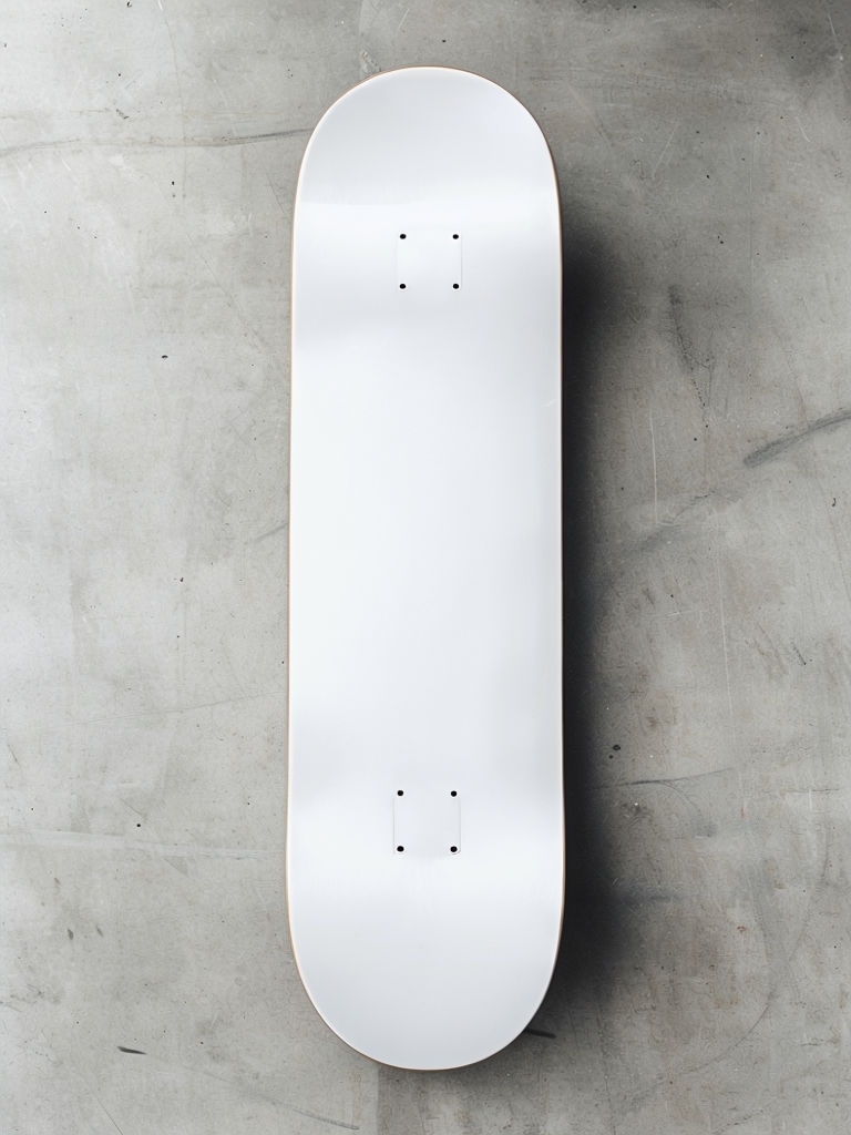 Minimalist White Skateboard Deck Mockup on Concrete Ground