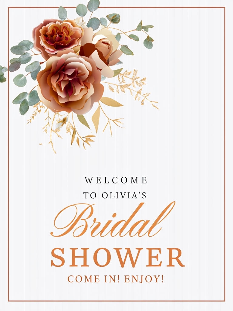Elegant Bridal Shower Welcome Sign with Floral Accents Event Sign