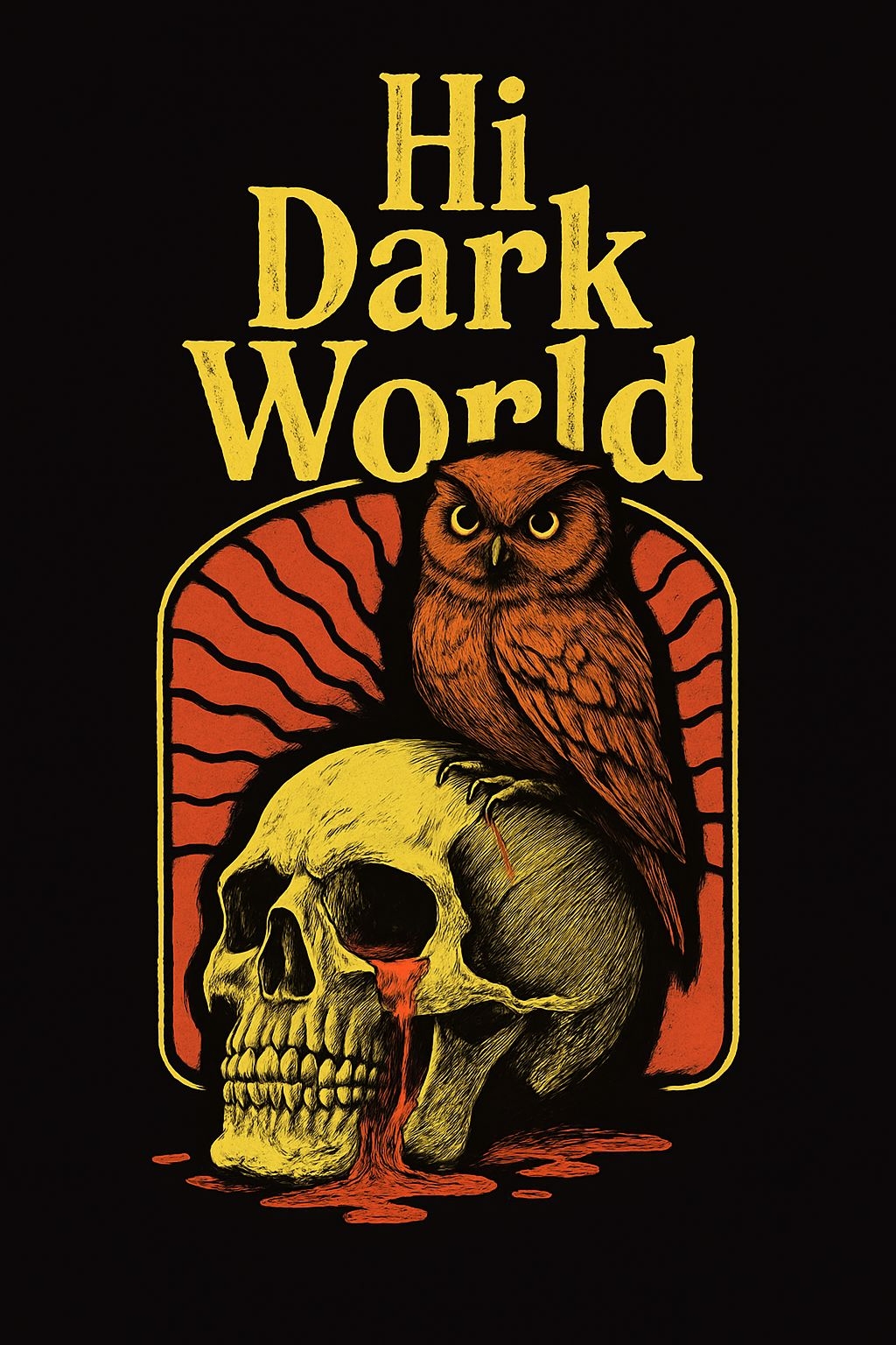 Hi Dark World Graphic Skull and Owl T-Shirt