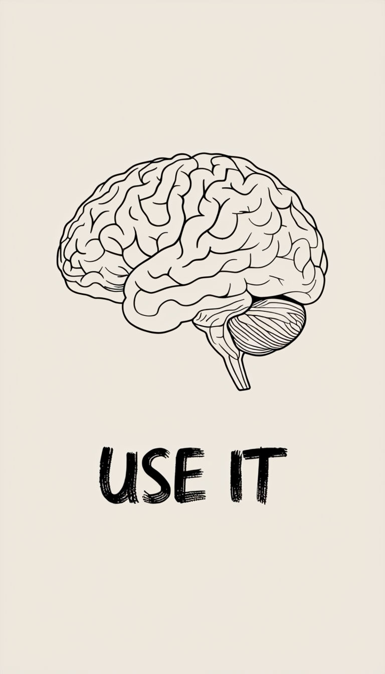 Minimalist Brain Line Art with Motivational 'USE IT' Text Poster