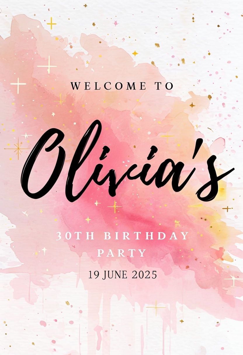 Elegant Watercolor 30th Birthday Party Invitation Poster Event Sign