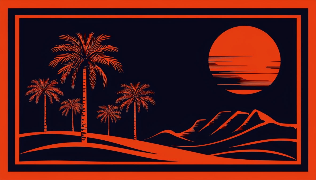 Minimalist Desert Landscape with Palm Trees Virtual Background