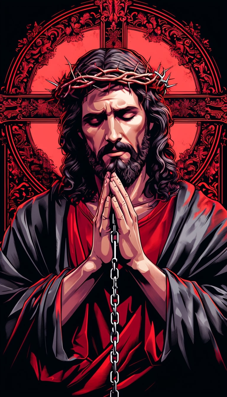 Prayerful Jesus Christ Illustration with Crown of Thorns Phone Case Cover