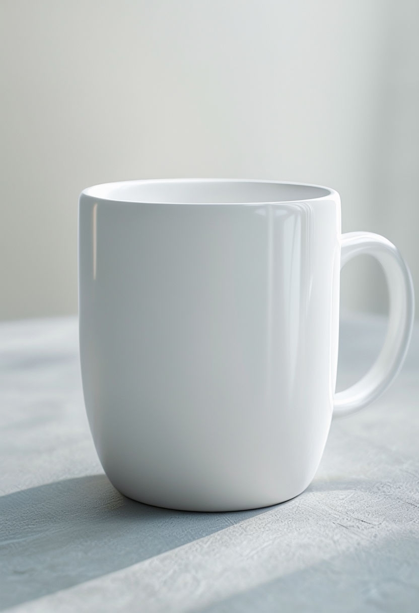 Photorealistic White Ceramic Coffee Mug Mockup for Design Showcase Mockup