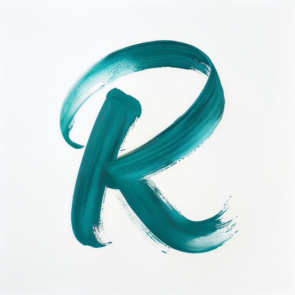 Dynamic Teal Brushstroke Monogram Letter R Illustration Monogram