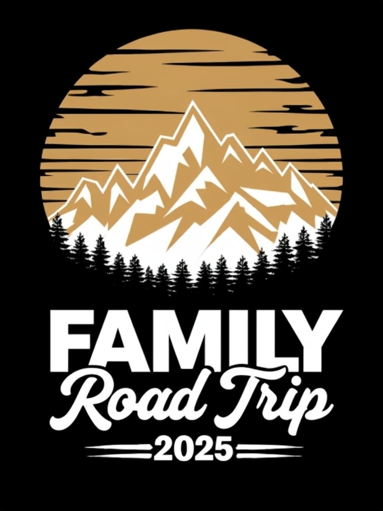 Stylized Mountain Landscape Family Road Trip T-Shirt