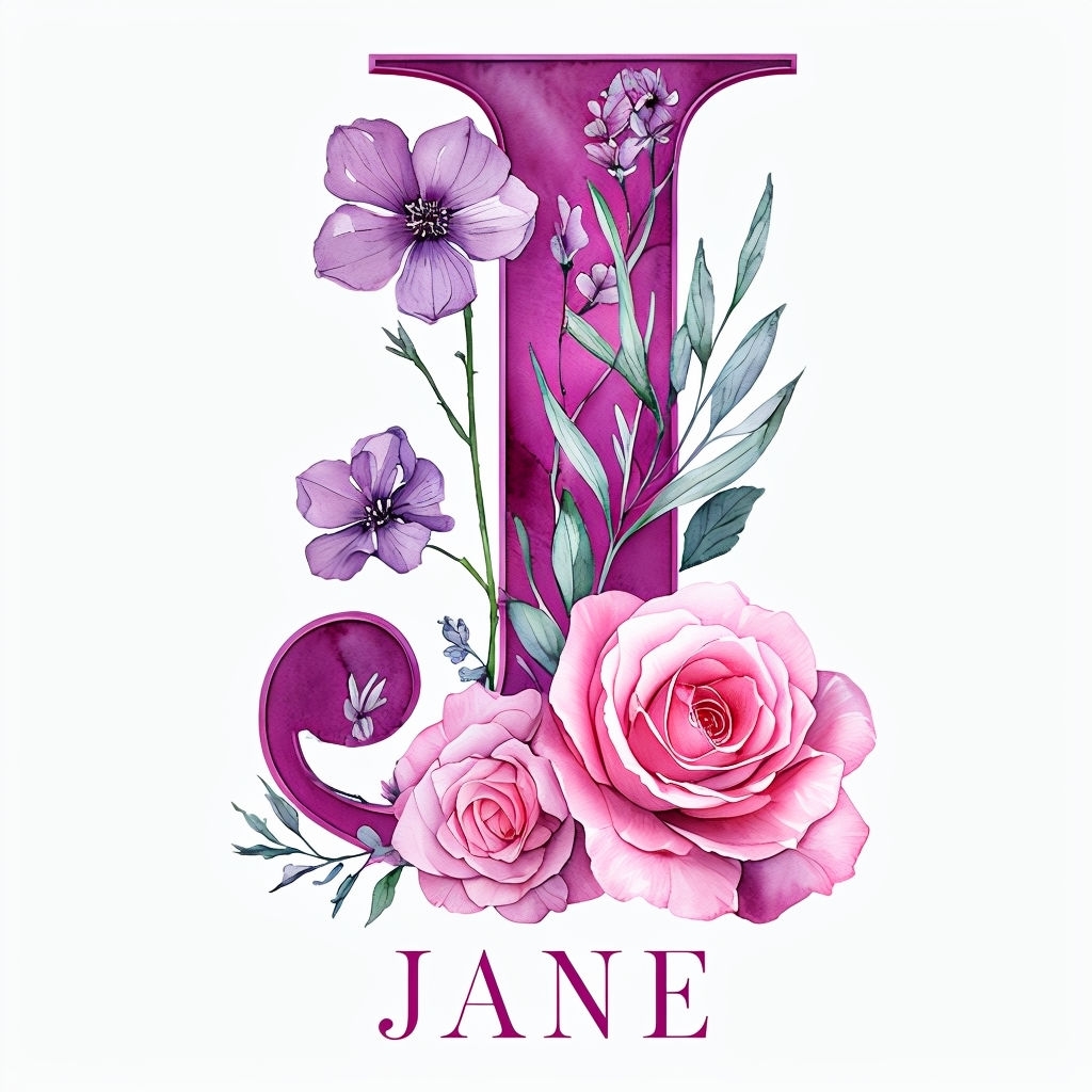 Elegant Floral 'J' Monogram with Watercolor Accents