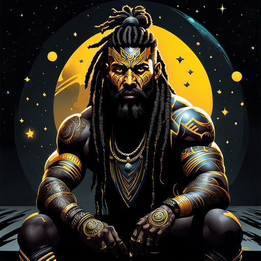 A black muscular Sun God with dreads and a big full beard an... by ...