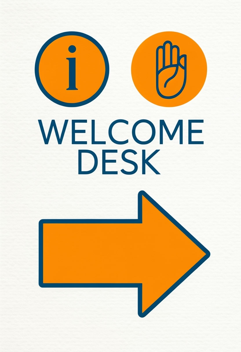 Modern Welcome Desk Information Sign with Arrow Design Event Sign