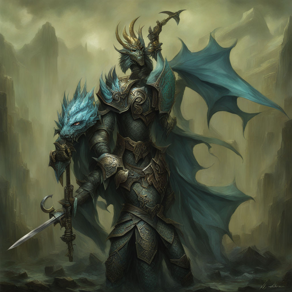 A light bronze anthropomorphic male dragonborn clad in a ful... by eNKo ...