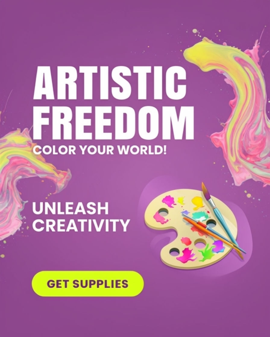 Vibrant Artistic Freedom Advertisement with Colorful Paint Splatters Ads