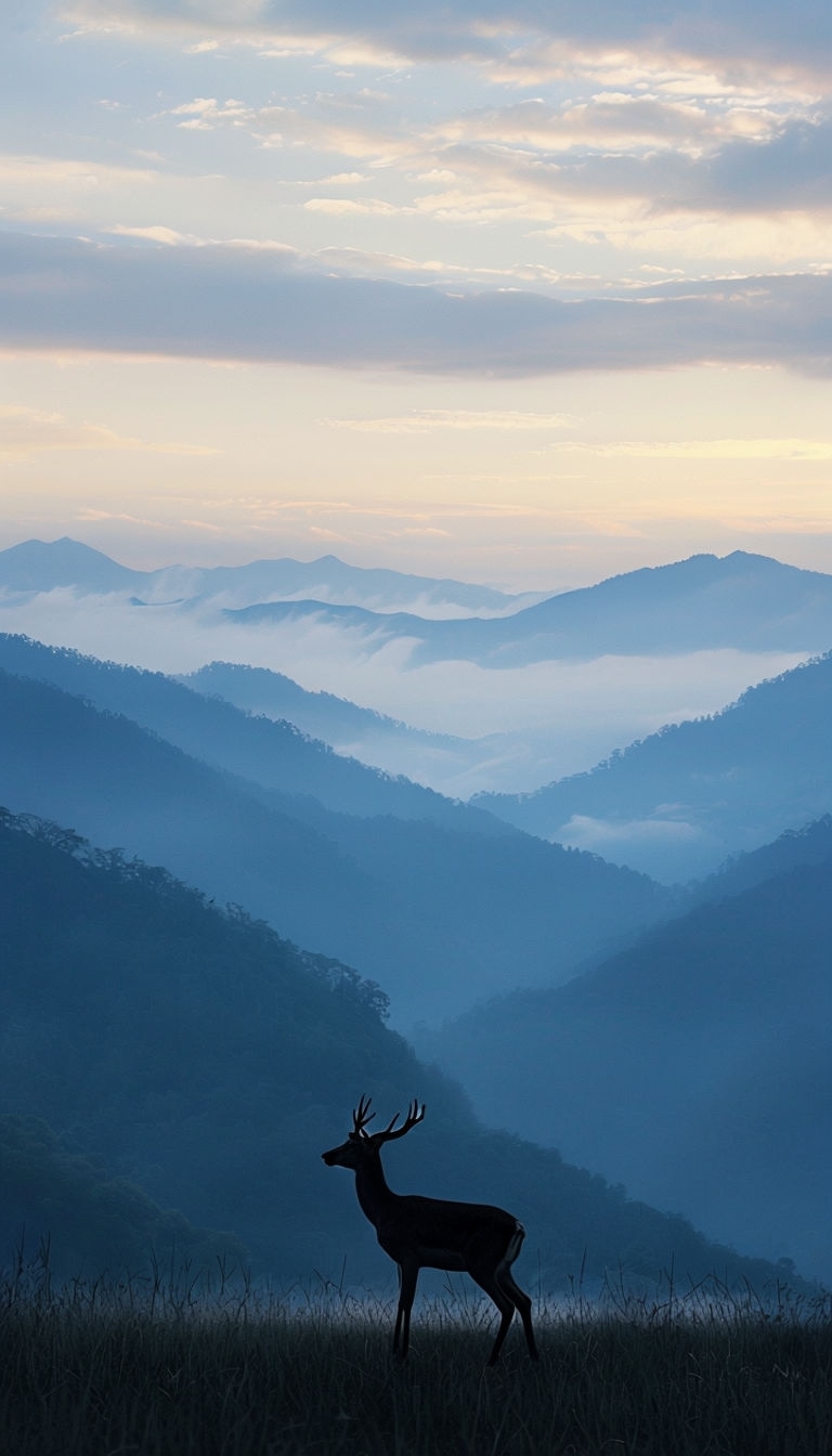 Tranquil Deer Silhouette in Ethereal Landscape Mobile Wallpaper