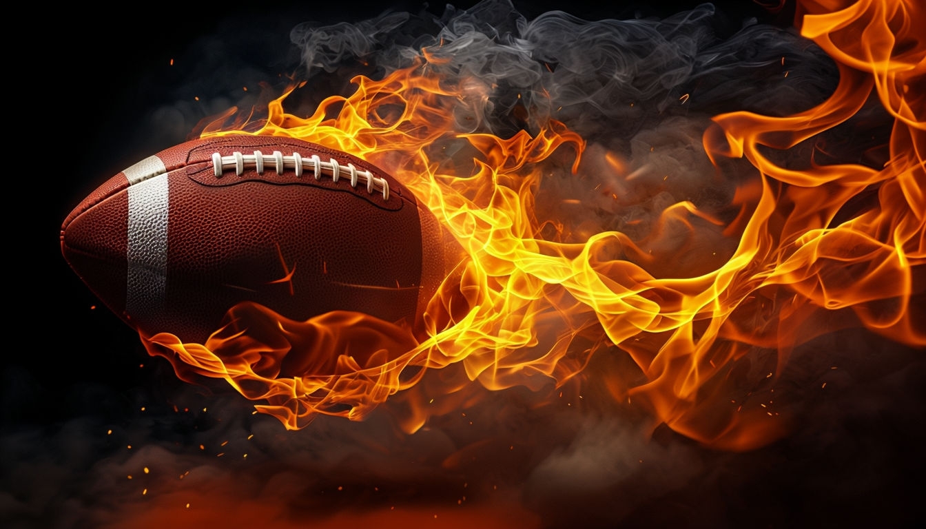 Dynamic American Football in Flames Digital Artwork Background