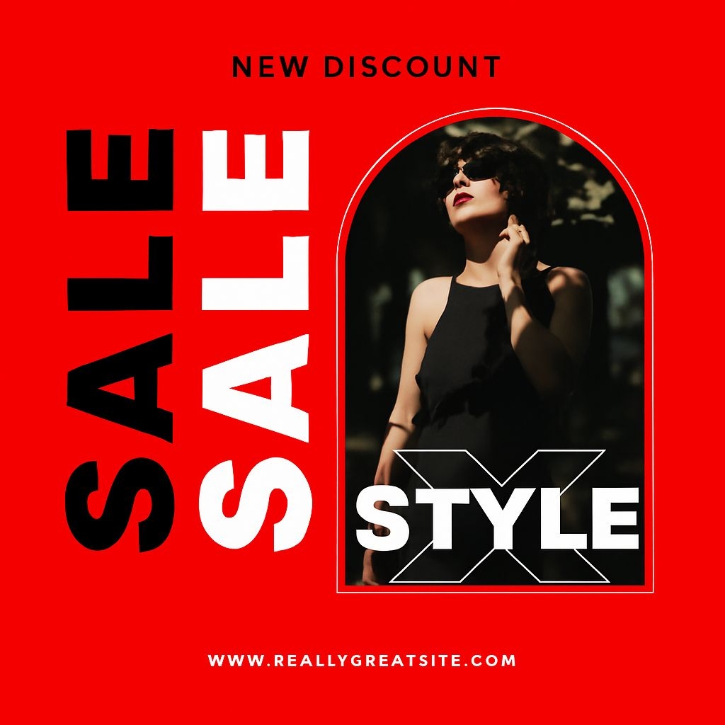 Bold Red SALE Advertisement Featuring Stylish Fashion Model Ads