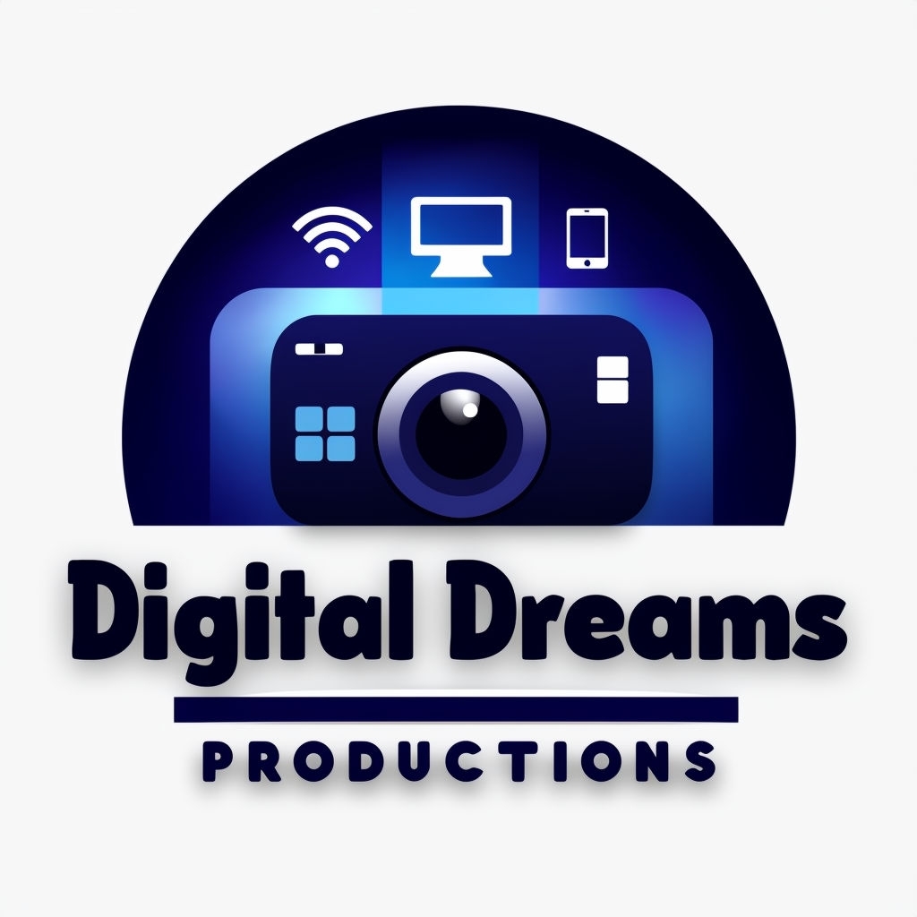 Modern Digital Dreams Logo with Camera and Tech Icons